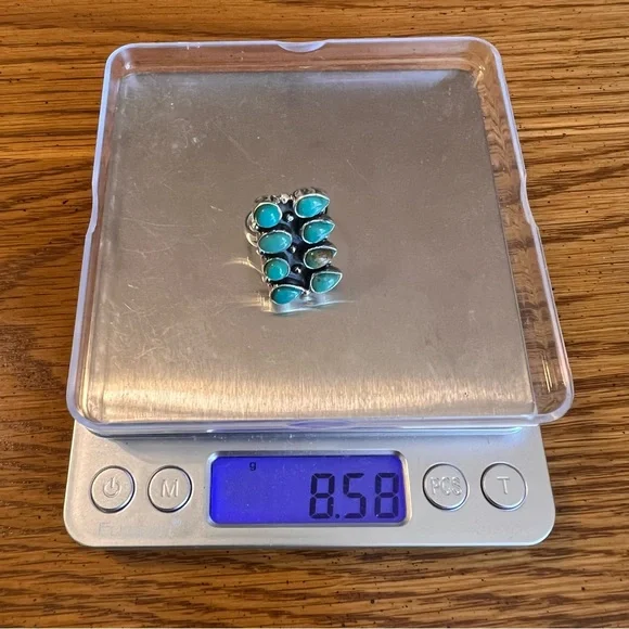 925 Sterling Silver Kingman Turquoise Rectangle Cluster Ring Sz 8 • Southwestern - Picture 10 of 10
